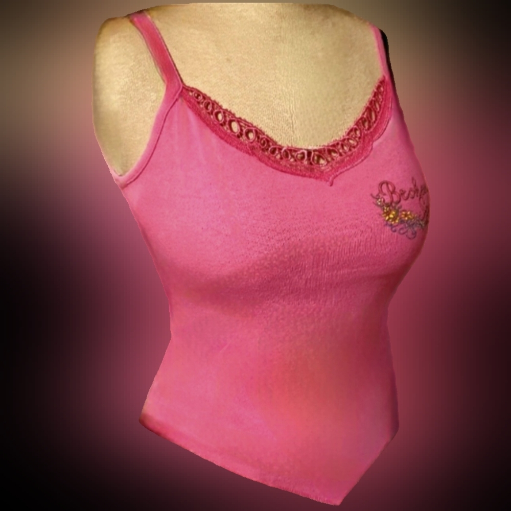 Vtg Y2K pink Broken Spoke saloon embroidered graphic cut out handkerchief tank M - Picture 6 of 17